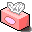 Pixelated 32x32 icon showing a pinkish-red object with a white and gray top section, featuring a light purple oval shape on its surface.