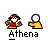 pixelated icons featuring a character with red hair and yellow clothing, some showing pink explosion effects near the character or speech bubbles