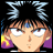 Pixelated anime-style character with brown hair and blue streaks, wearing purple clothing with yellow accents, against a black background with 'Anime IM' text.