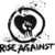 Black and white icon with heart symbol inside circular border, text below reads 'RISE AGAINST' in bold capital letters.