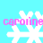 Pixelated snowflake icons with pink text 'caroline' on a cyan background, arranged in a pattern