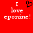 Red background with white text reading "I love eponine!" and a black pixelated heart symbol above the word "love", displayed in two identical side-by-side