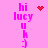 Pixelated pink background with vertical text 'hi lucy uh ;)' repeated twice, featuring red heart and dot cluster animations.