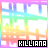 Four identical square display a rainbow gradient background with white pixelated shapes and black text reading KILLIANA