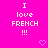 Bright pink background with repeated pixelated text "I love FRENCH !!!" and small heart symbols in lighter pink, arranged in a pattern