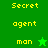 Pixelated green background with yellow text 'Secret agent man' and a star symbol, showing two states where the star changes color.