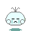 Pixelated character with light blue body, gray antennae, and teal tears crying over a teal puddle on gray background.
