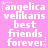 A static pink background displays repeated white text reading 'angelica velikaris best friends forever' with small star symbols, arranged in a pattern