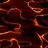 Dark brown background with swirling orange and red patterns, featuring a horizontal row of blue squares near the top center.