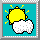 Four pixel-art show a yellow sun with black outline and eight yellow rays on cyan background, each displaying different cloud positions relative to the sun
