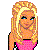 Pixelated cartoon icon with pink background, blonde character in top-left, and text fragments arranged across the frame including 'Sorry Boys!', 'The Only Thing I'll Blow Are Kisses!', and a red smooch logo.