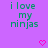 Purple background with green pixelated text reading 'i love my ninjas' and two pink pixelated hearts below.