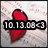 A red heart-shaped icon with changing text overlays on a light textured background, showing different names and dates.
