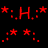 A 3x3 contact sheet of animated frames showing pixelated text and star symbols in red, yellow, green, blue, and purple on a black background with gray transparency area.