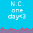 Blue background with white text "N.C. one day<3" repeated across multiple , separated by a red and purple pixelated border