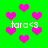Green background with scattered pink pixelated hearts and repeated white text 'tara<3' in a retro digital style.