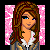 Pixel art contact sheet showing six frames of a female character in business attire against pink sparkly background with name "Julian".