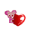A pink mouse with red eyes holds a large red heart, its appearance shifting across from sharp to blurred