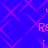 Blue background with pink diamond pattern and scattered pixelated 'R' characters in varying positions