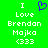 Green background with white text reading 'I Love Brendon Mojko <333' and a blue pixelated heart symbol above 'Love'.