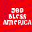 Red background with diagonal stripes and small dots, displaying four identical white text blocks reading 'GOD BLESS AMERICA' in pixelated font.