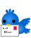 Blue bird avatar holding white card with red square and unreadable text, in of identical frames with subtle wing and eye position variations
