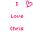 Pixelated pink text and heart symbol arranged in a on white background, with 'I' above a heart, 'Love' below it, and 'Chris' at the bottom