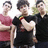 Pixelated image of three people on a pink background with green text reading 'I <3 Jonas Brothers!!!'