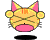 Pixel art cat face icon with closed eyes and pink mouth, showing two animation frames where side ears shift position.