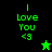 Green pixelated text "I Love You <3" on black and green backgrounds with two star icons, one green and one black.