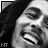 A black-and-white contact sheet of 25 animated frames showing a person with long hair smiling widely, arranged in a 5x5 grid with visible text overlays on the left and top edges of each frame.