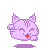 Pixelated purple cat head with striped pattern, closed eyes, and red nose in four variations showing different limb positions.