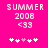 Pixelated text and symbols on a bright pink background with two identical static frames showing 'SUMMER 2008 <33' above five white-and-pink asterisks.