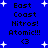 Blue background with white starbursts and black text reading East Coast Nitros! Atomic!!! <3 in two vertical