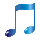 Six blue musical eighth notes arranged in two on a gray background, each note with gradient shading from light to dark blue
