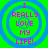 Four identical circular icons with green backgrounds and blue concentric rings display pink text reading "I REALLY LOVE MY LIFE!" in a pixelated font.