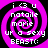 A static pixel art image with a black background and four identical pink spiral patterns arranged in a , each containing white text