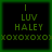 Green-bordered black square with 'I LUV HALEY' text and 'xoxoxo' below, repeated in a