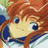 A 48x48 pixel buddy icon featuring a split composition with an anime-style character on the left and text elements on the right against a black background.