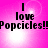 Pixelated text on a pink background with four identical showing 'I love Popcycles!' and animated light effects