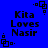 Blue background with black pixelated text reading "Kita Loves Nasir" and four corner square-dot patterns.