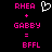 Static pixel art displays pink text and a white heart symbol on black background with 'RHEA + GABBY = BFFL' text.