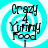 Four identical circular icons with cyan and white spiral backgrounds display black text reading "Crazy 4 Yummy Food" with a small vertical line below.