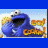A 4-frame animated contact sheet showing a blue Sesame Street character with text "got cookie?" on a solid blue background, arranged in a 2x2 grid layout.