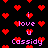 Pixelated red hearts and pink text reading 'i love u Cassidy' on a black background, with repeated text and heart patterns.