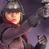 Pixelated static image of a character in armor with helmet and red scarf, holding a large weapon against dark background.