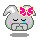 A 4-frame pixel art animation of a gray bunny mascot with pink bow, showing sequential facial expression changes across frames.