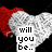 A split-screen pixel art image with a heart-shaped Santa hat on the left and two silhouetted figures forming a heart shape on the right, both featuring text overlays.