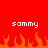 Red background with two white 'sommy' texts and orange pixelated flames at the bottom.