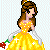 Pixel art of a woman in a yellow gown holding a red rose, with visible animation changes across frames.